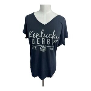 Kentucky Derby Black Short Sleeve V-Neck‎ Graphic T-Shirt Women's Size Large